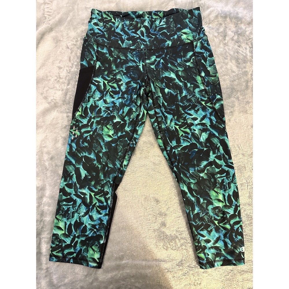 Champion Performance Leggings Womens Medium Green Black Capri Cropped Zip Pocket